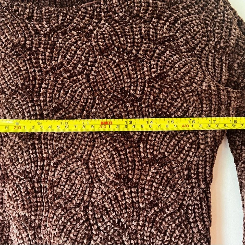 Pink Rose Chenille Sweater XS Brown Cable Knit Textured Pullover Cozy Soft - Picture 8 of 9